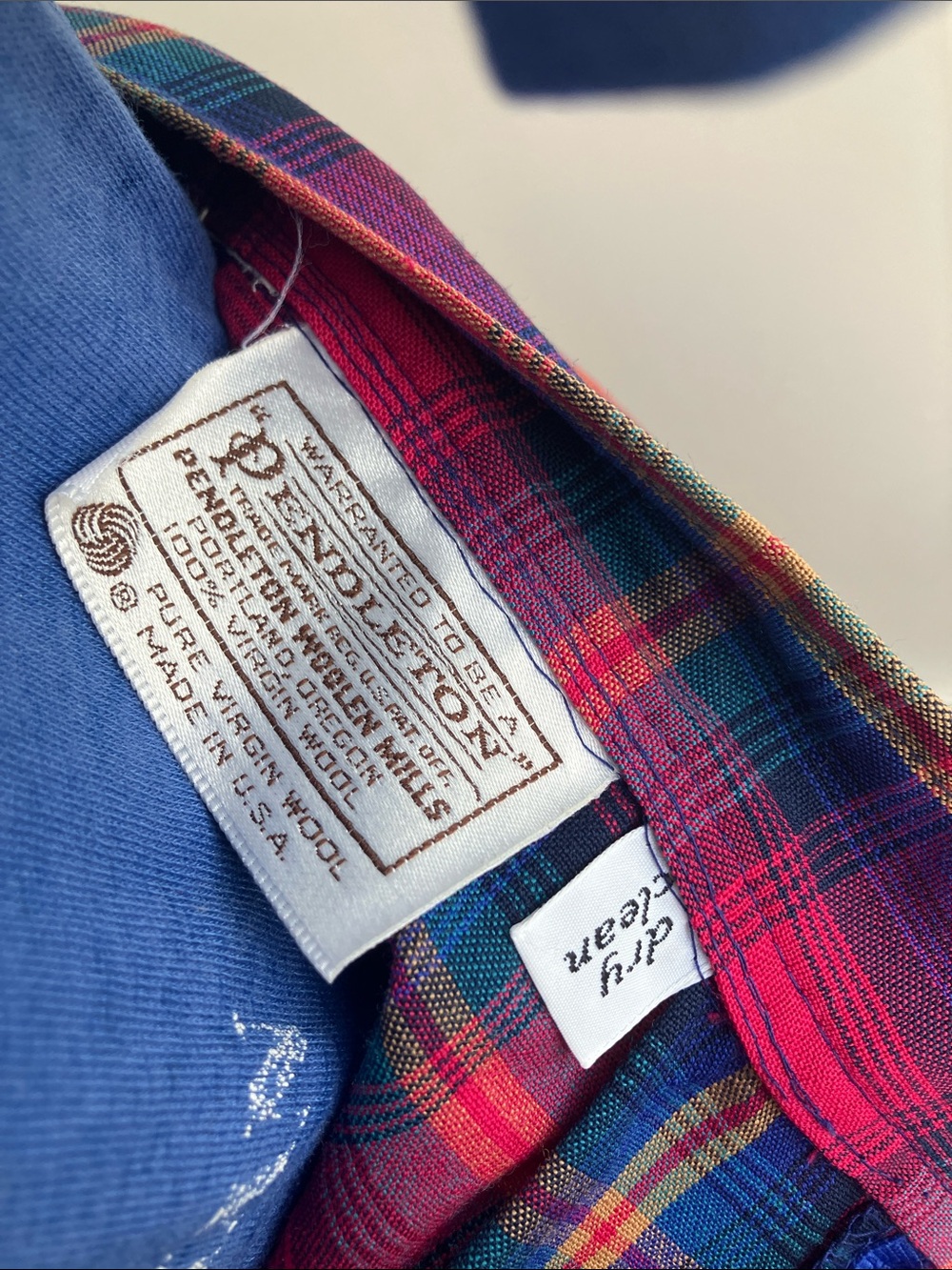 Vintage 70s 80s Pendleton Magenta Red and Royal Blue Madras Plaid Midi Skirt - Picture 8 of 8